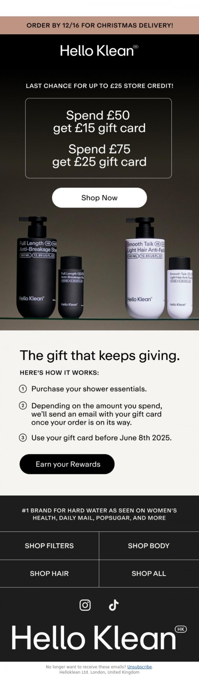 Email Design Inspiration from Hello Klean, Last chance for &pound;25!