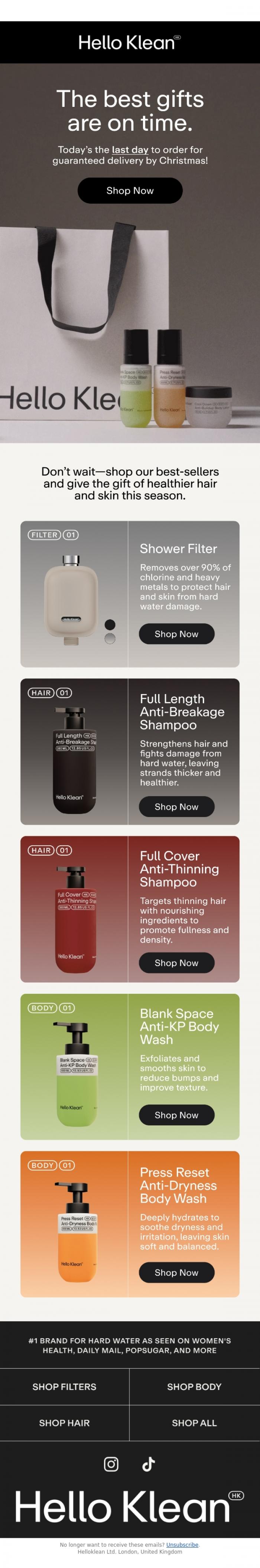 Email Design Inspiration from Hello Klean, The best gifts are on time.