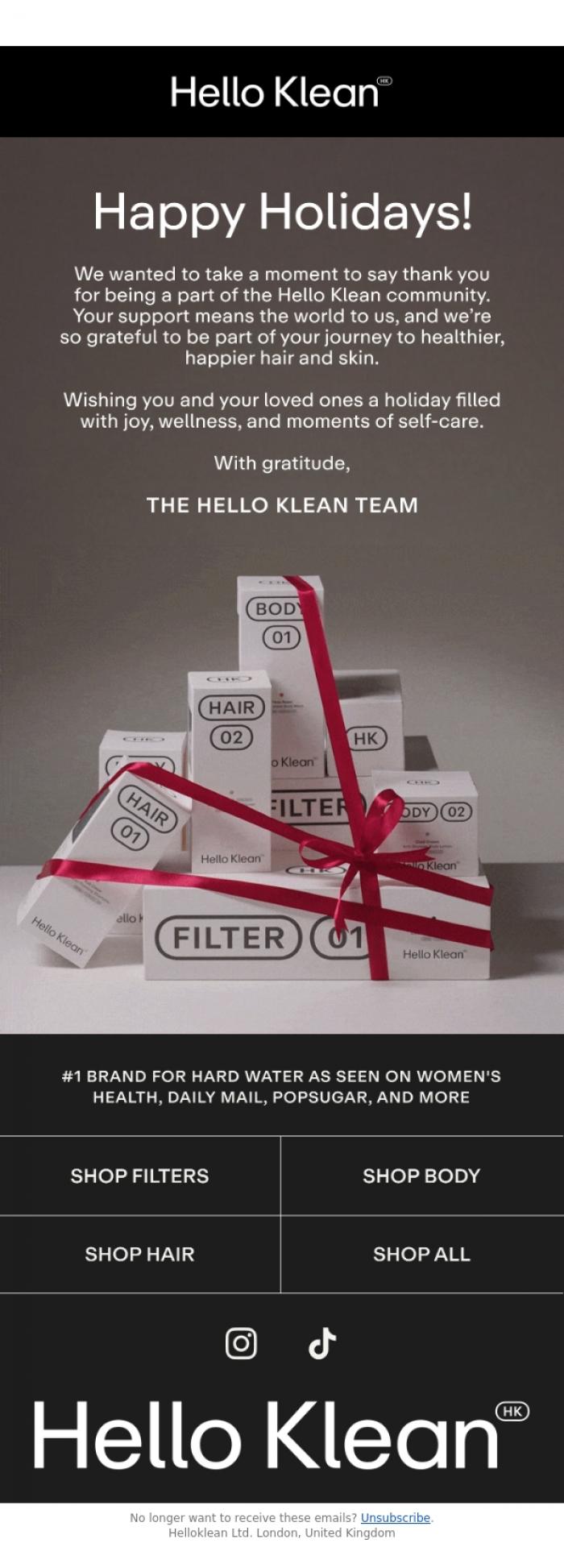 Email Design Inspiration from Hello Klean, Happy Holidays from Hello Klean