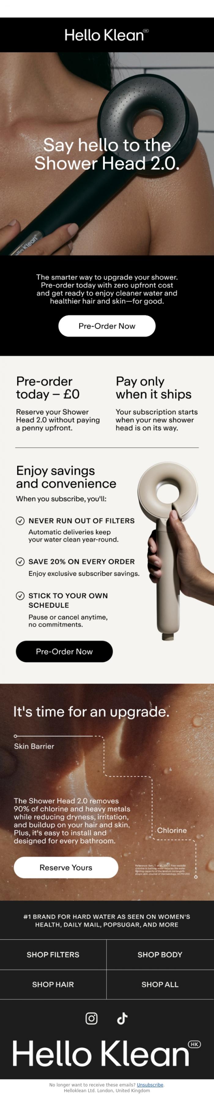 Email Design Inspiration from Hello Klean, Pre-order now, pay later, save forever