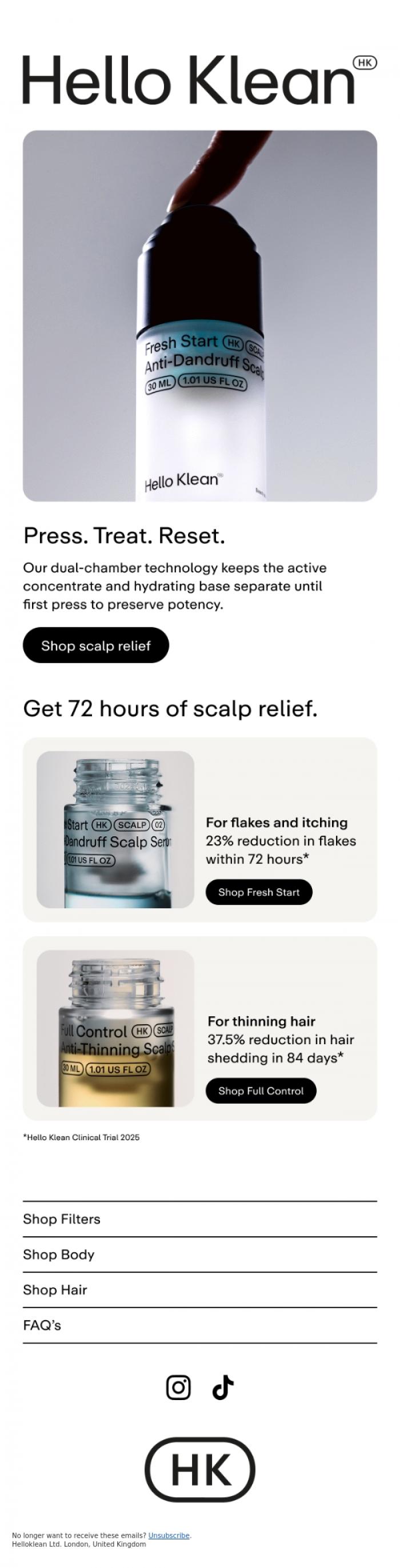 Email Design Inspiration from Hello Klean, How to stop scalp stress
