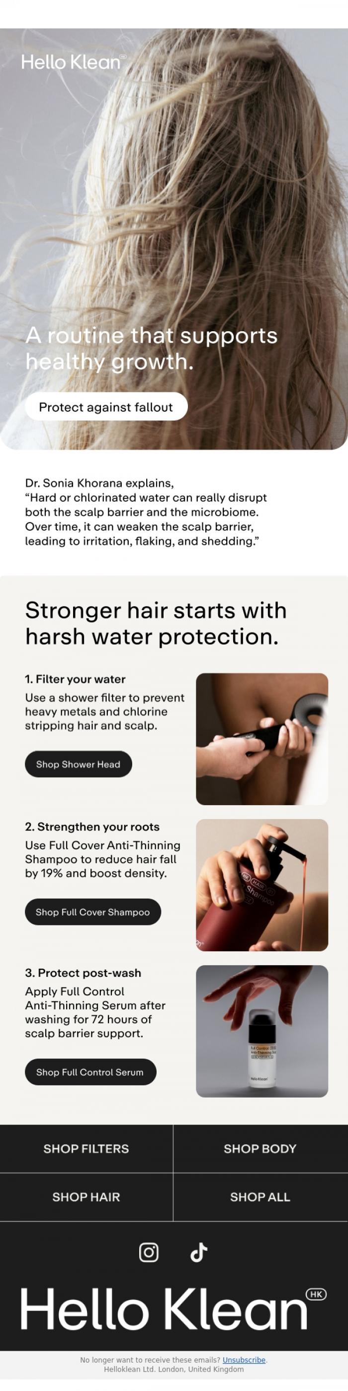 Email Design Inspiration from Hello Klean, Protect against hair thinning.