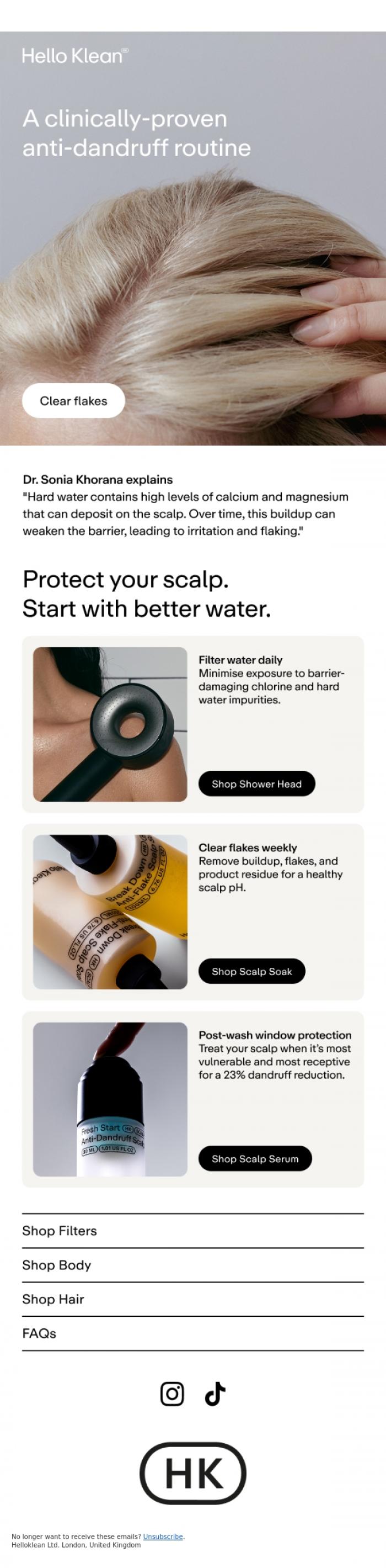 Email Design Inspiration from Hello Klean, Protect against flakes and itching