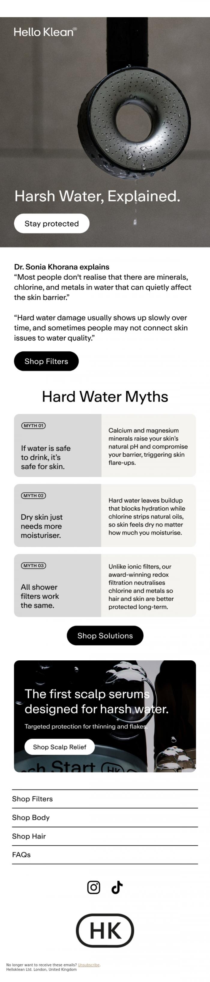 Email Design Inspiration from Hello Klean, The truth about hard water