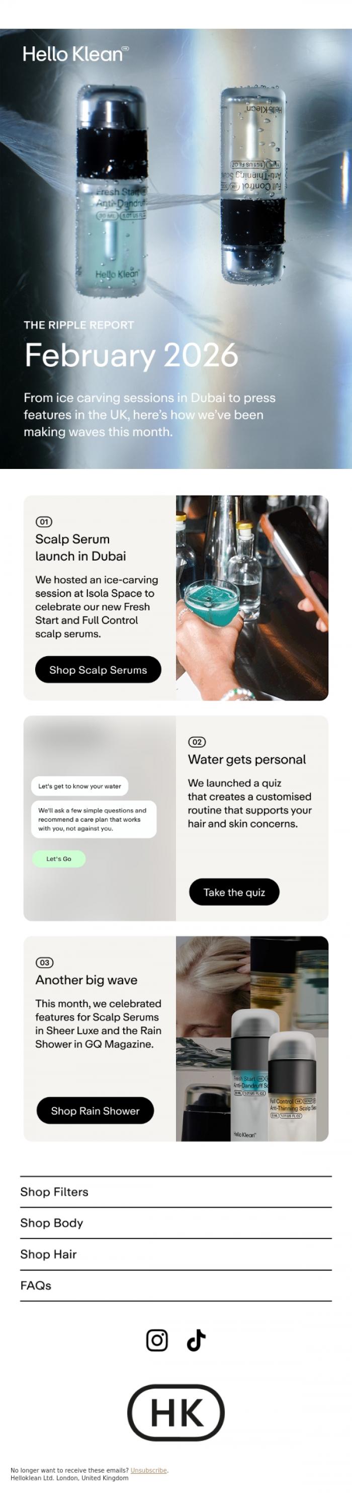 Email Design Inspiration from Hello Klean, February's Ripple Report