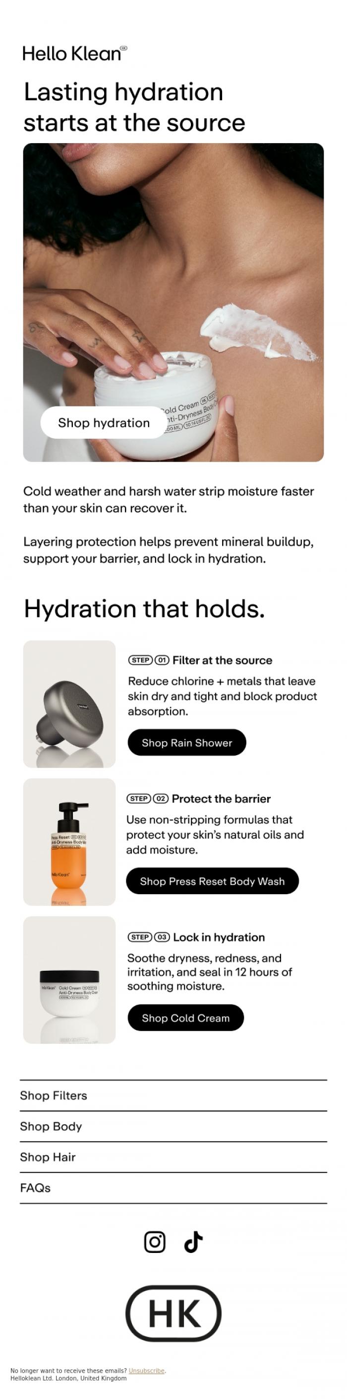 Email Design Inspiration from Hello Klean, Protect against dry, tight skin
