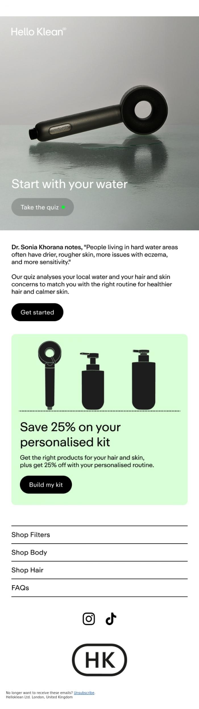 Email Design Inspiration from Hello Klean, A personalised routine for your water