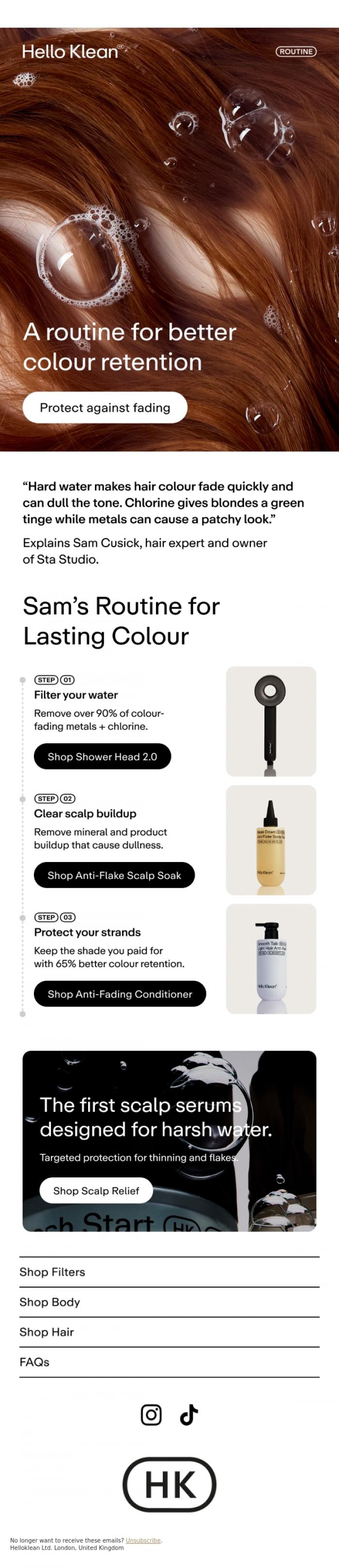 Email Design Inspiration from Hello Klean, Your hair colour protection routine