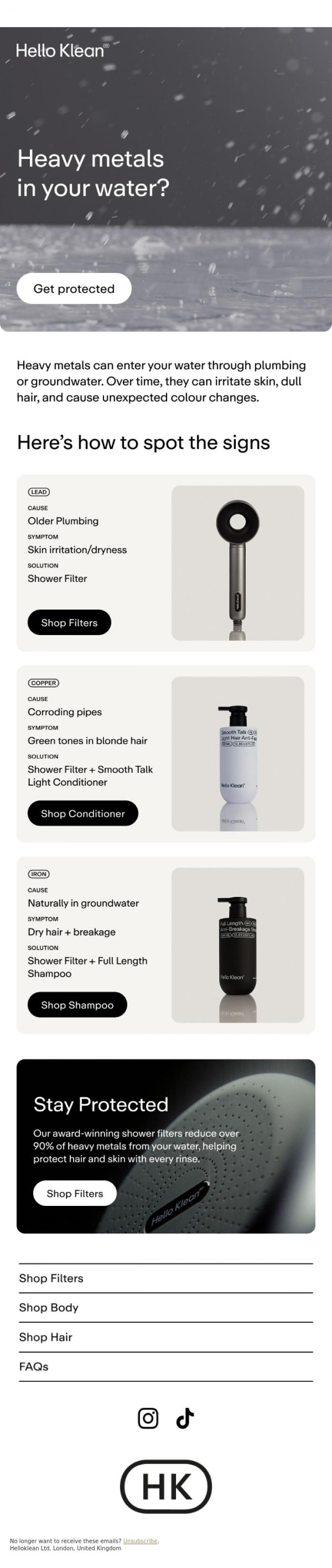 Email Design Inspiration from Hello Klean, Heavy metals in your water?
