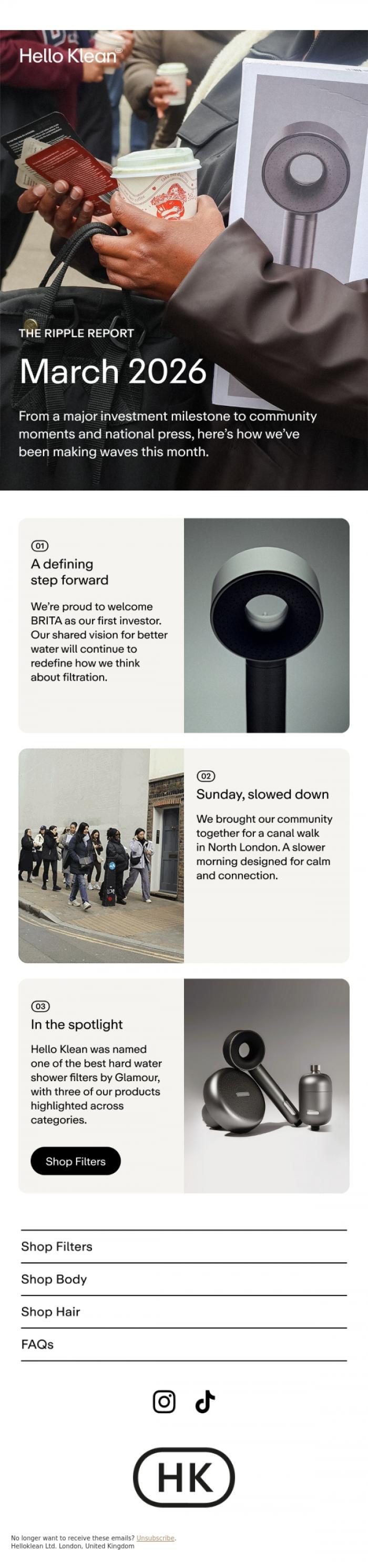 Email Design Inspiration from Hello Klean, March's Ripple Report