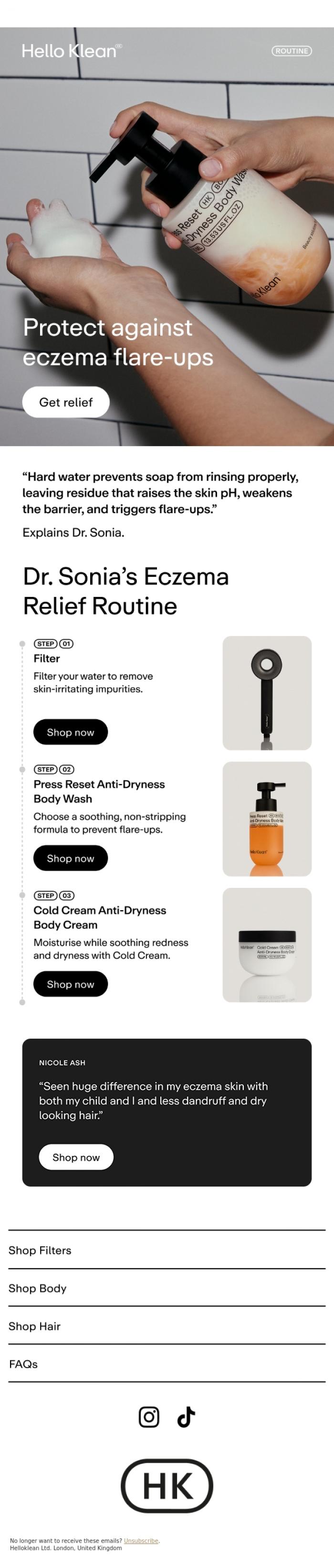 Email Design Inspiration from Hello Klean, Protect against eczema flare-ups