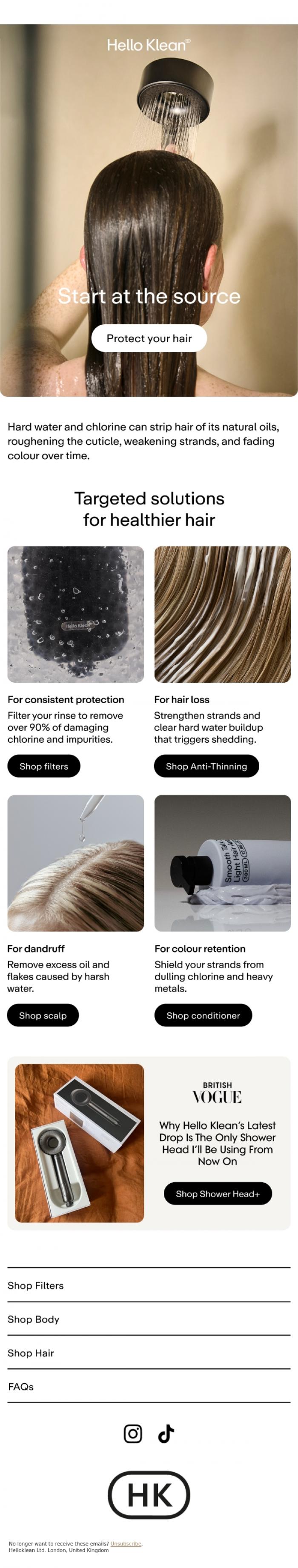 Email Design Inspiration from Hello Klean, Hard water ruining your hair?