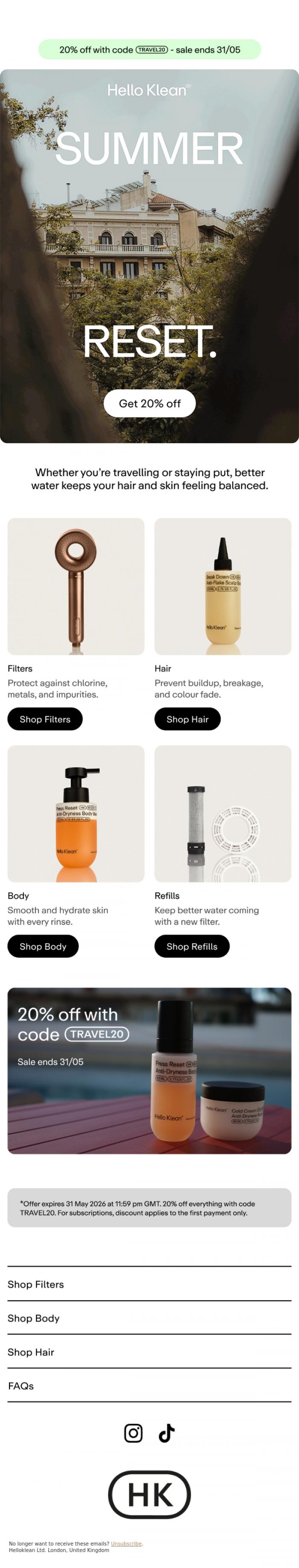 Email Design Inspiration from Hello Klean, Less than 48 hours of 20% off