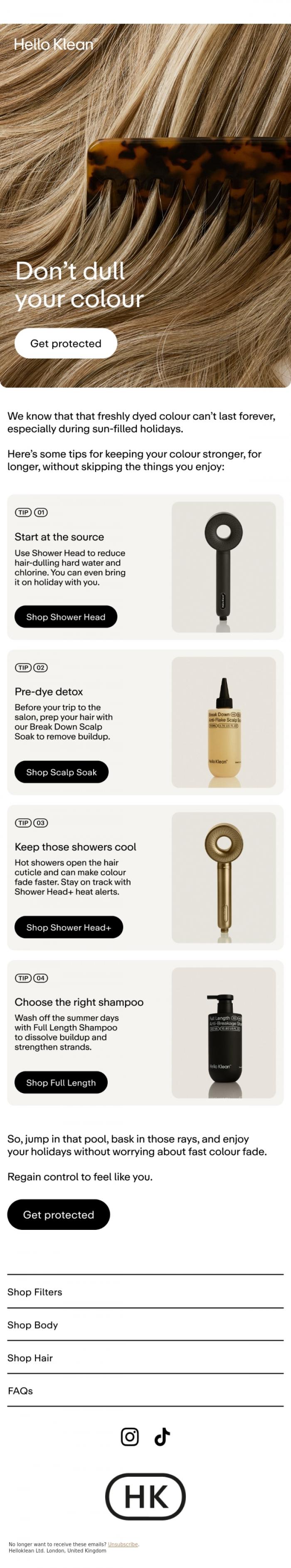 Email Design Inspiration from Hello Klean, Want colour that survives the summer?