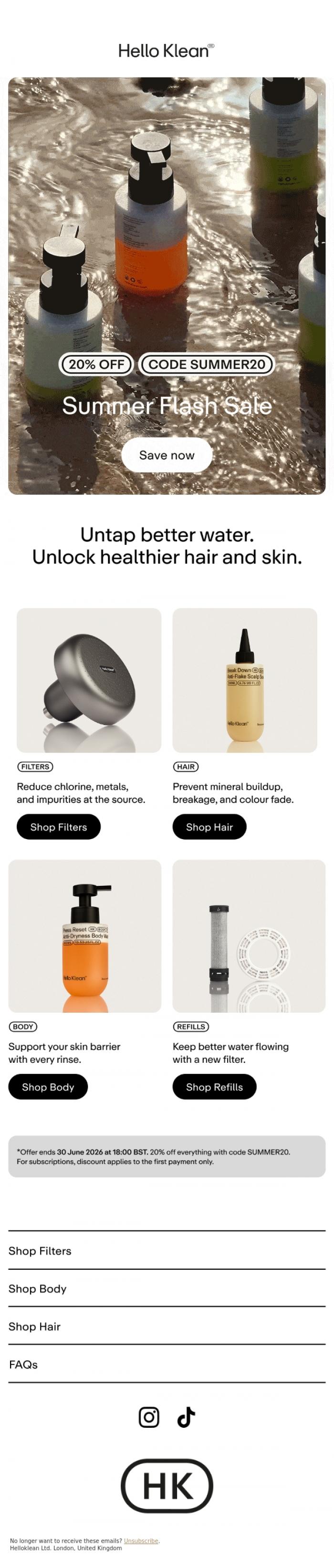Email Design Inspiration from Hello Klean, Final call for 20% off
