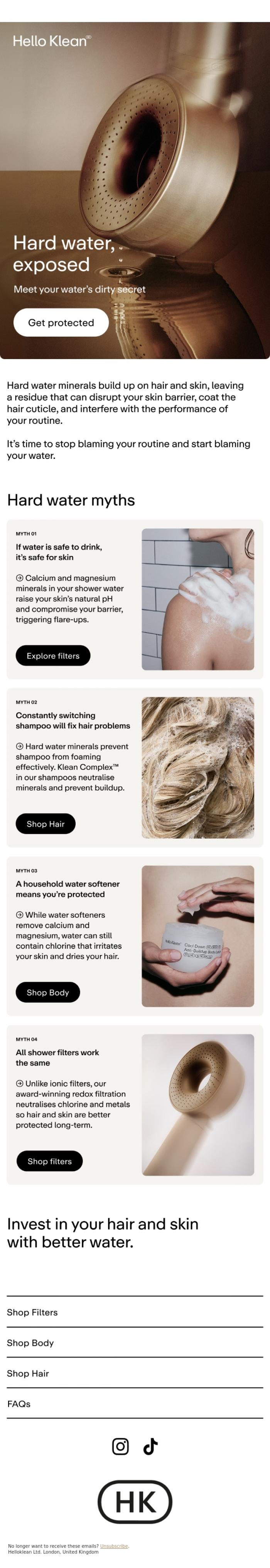 Email Design Inspiration from Hello Klean, The truth about hard water