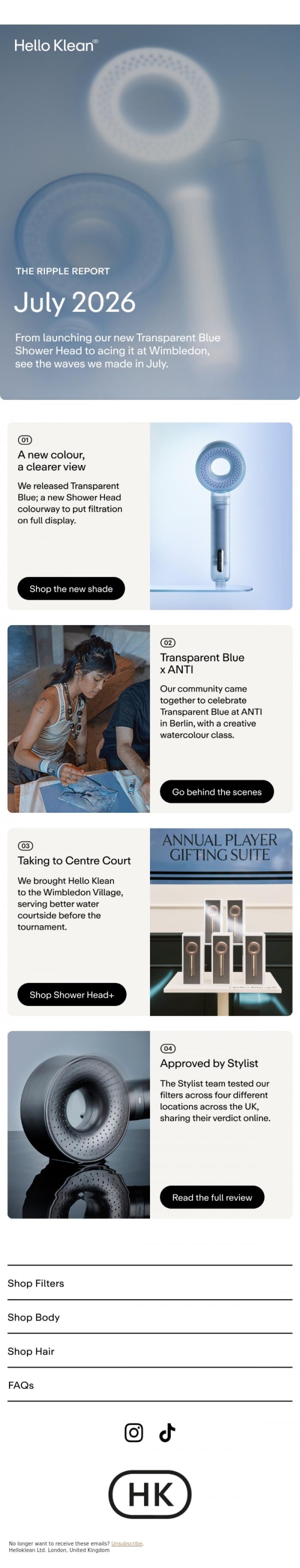Email Design Inspiration from Hello Klean, July's Ripple Report