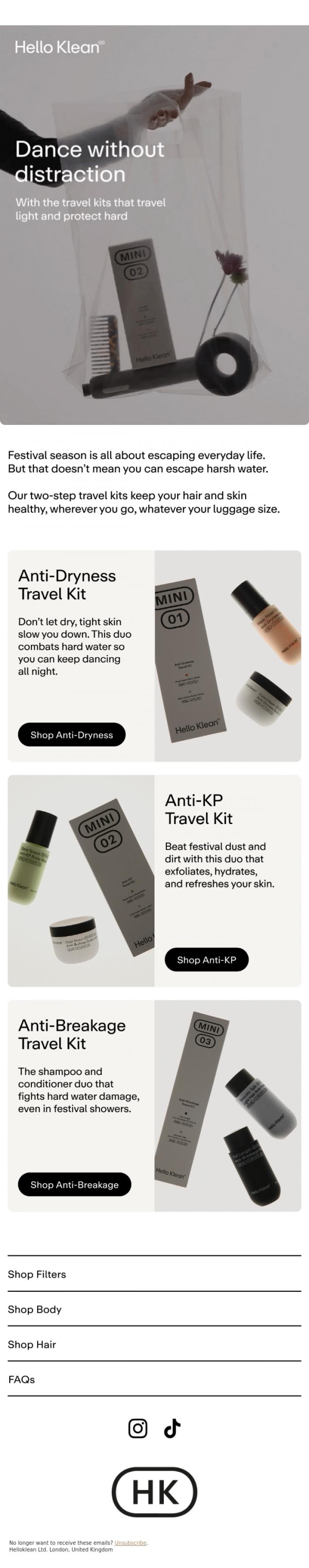 Email Design Inspiration from Hello Klean, Don't let harsh water travel with you