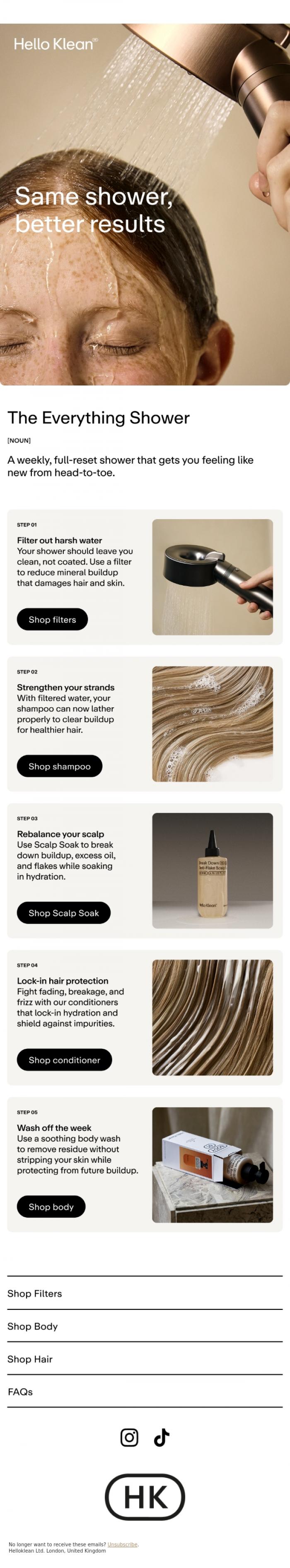 Email Design Inspiration from Hello Klean, Master "The Everything Shower"