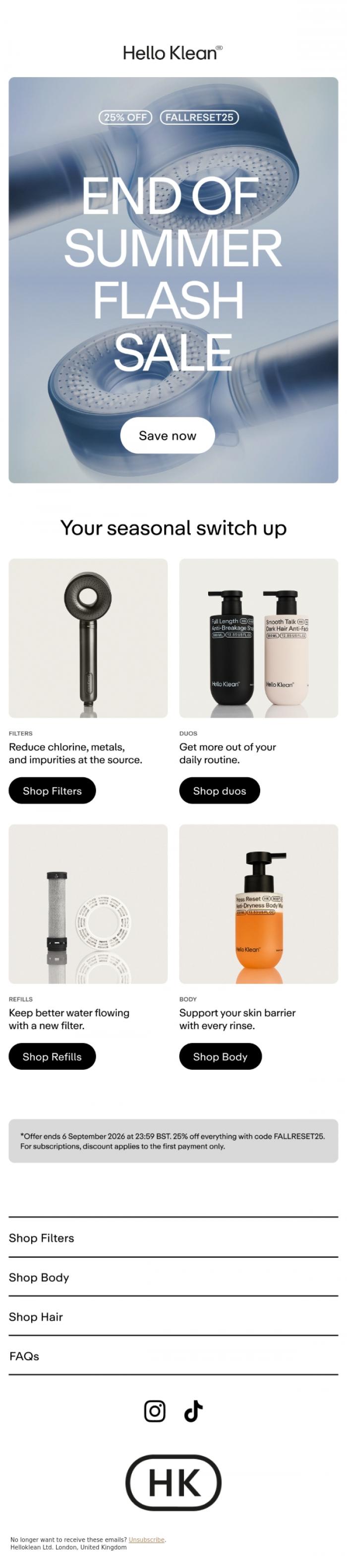 Email Design Inspiration from Hello Klean, End of Summer Flash Sale - Ends Sunday
