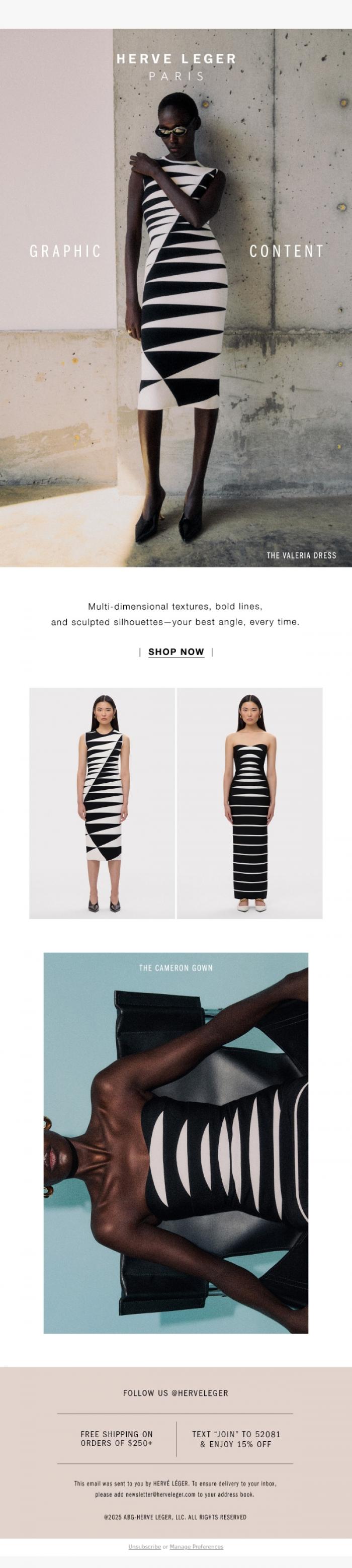 Email Design Inspiration from Herve Leger, Bold Lines. Smooth Curves.