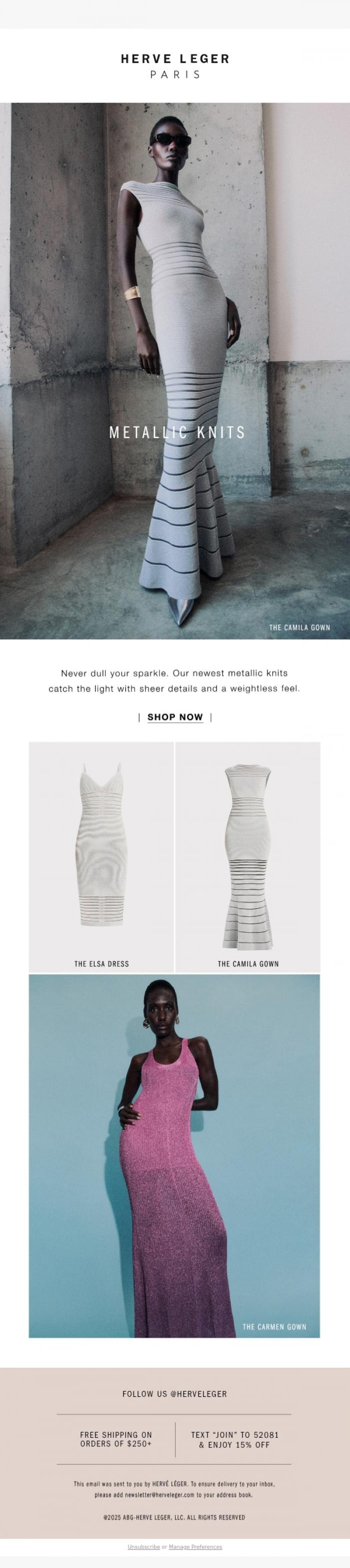 Email Design Inspiration from Herve Leger, Metallic Moments
