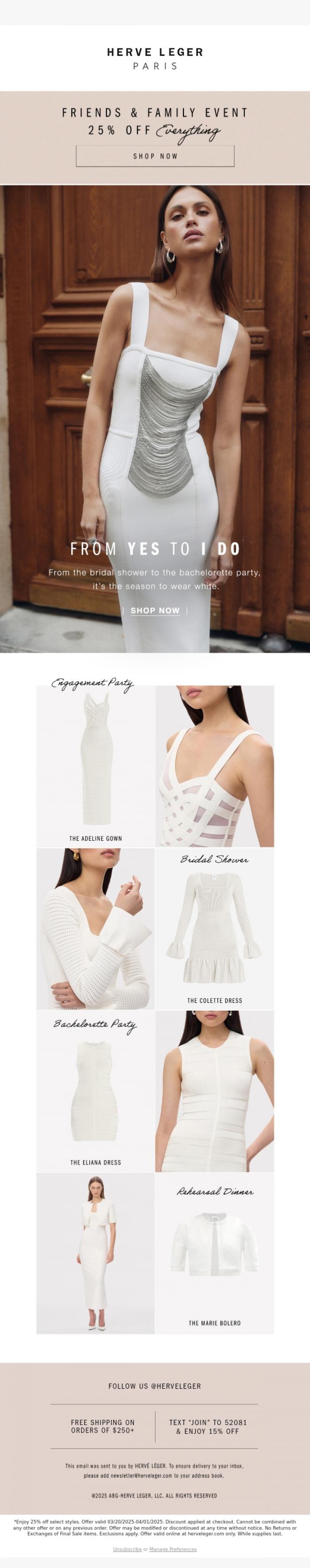 Email Design Inspiration from Herve Leger, For Every Bridal Moment
