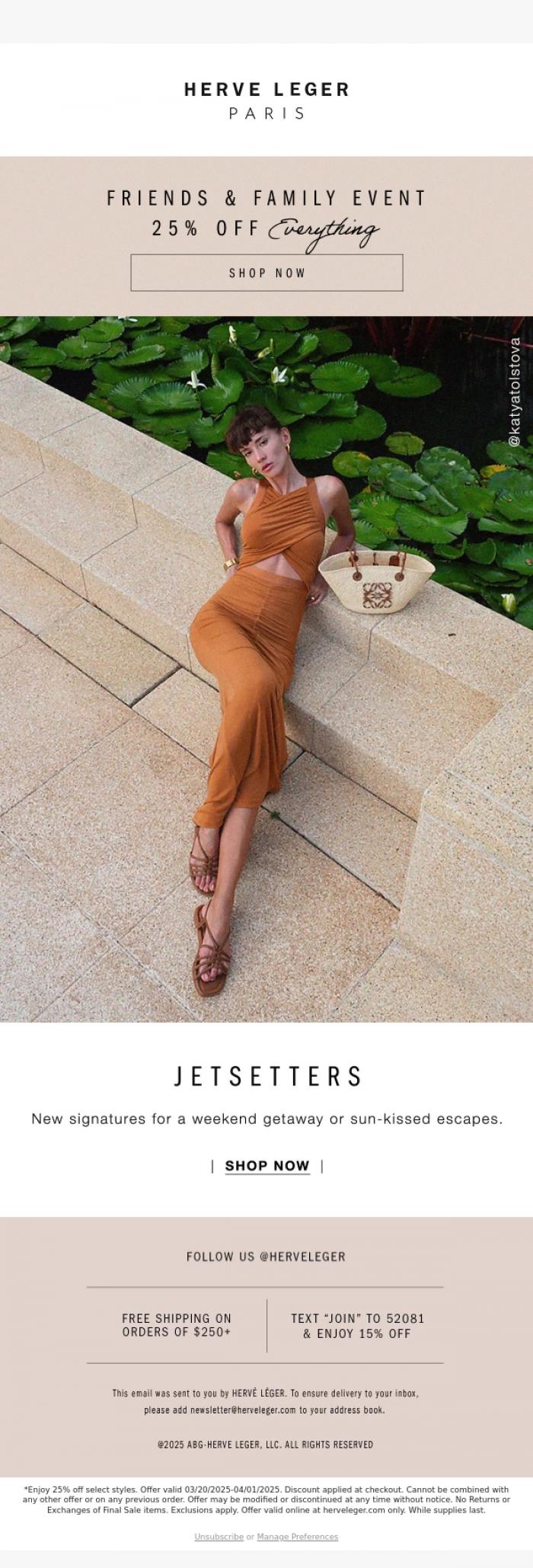 Email Design Inspiration from Herve Leger, Effortless Escapes