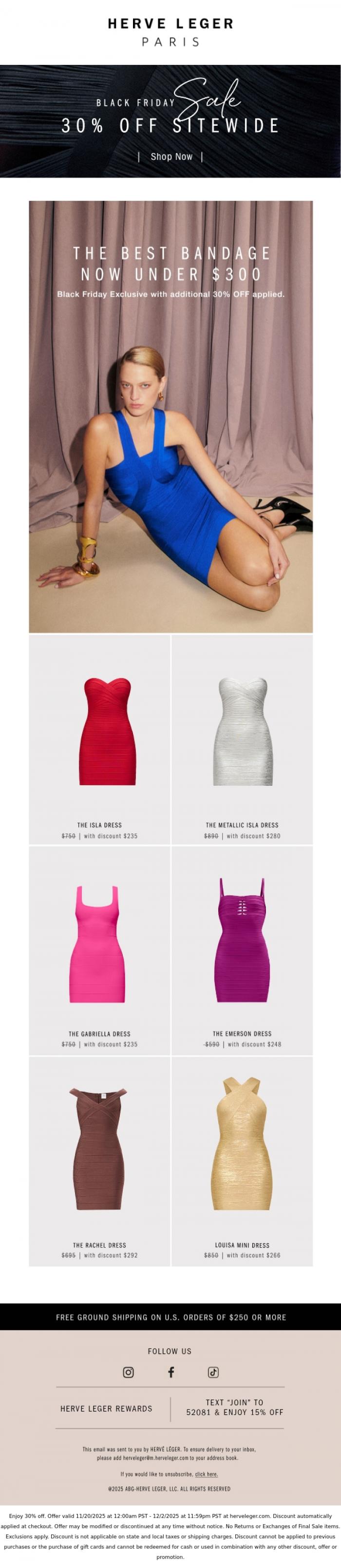 Email Design Inspiration from Herve Leger, Now Under $300. Iconic Bandage