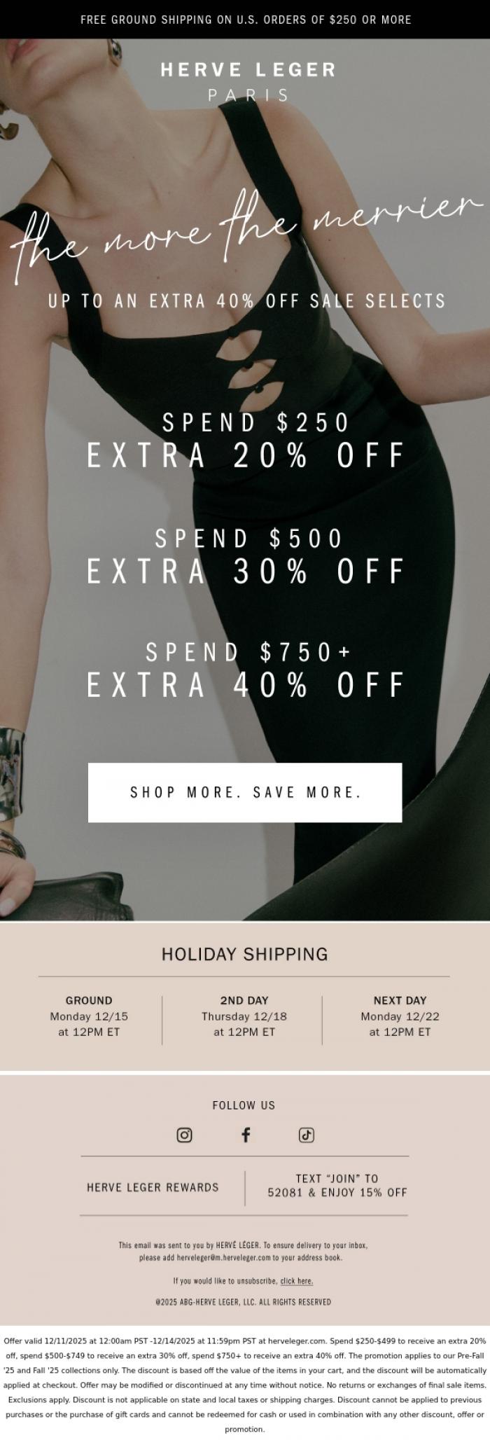Email Design Inspiration from Herve Leger, Up To An Extra 40% Off Sale Selects