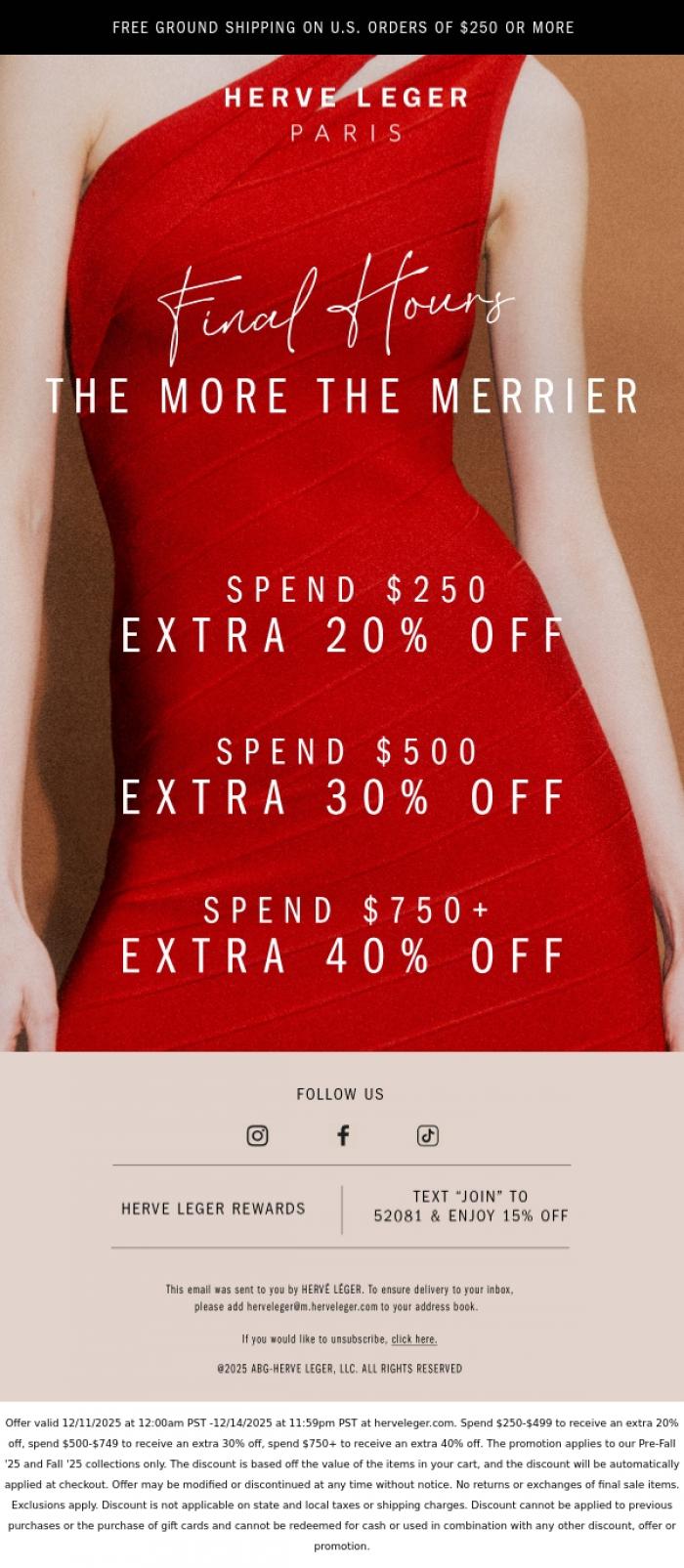 Email Design Inspiration from Herve Leger, It's Almost Over. Shop More. Save More.