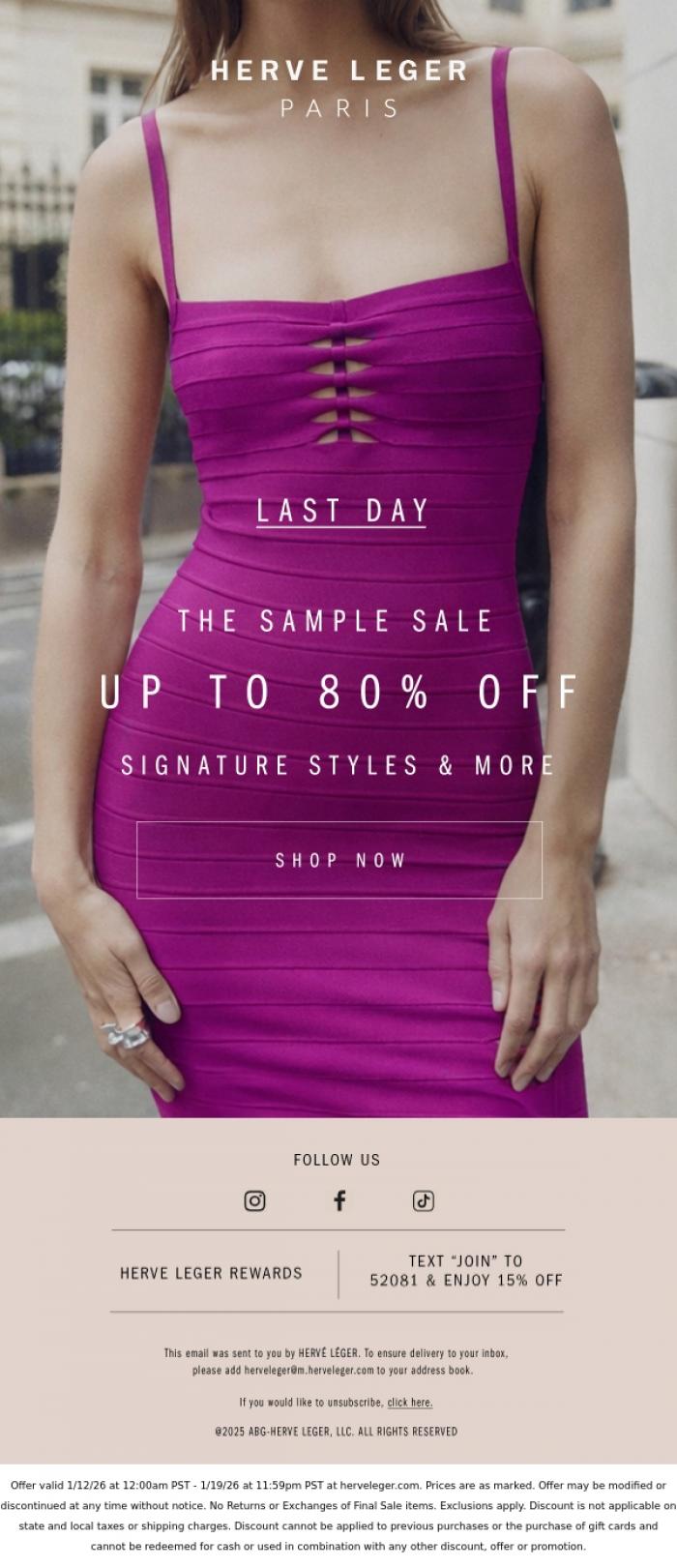 Email Design Inspiration from Herve Leger, Final Day. The Sample Sale