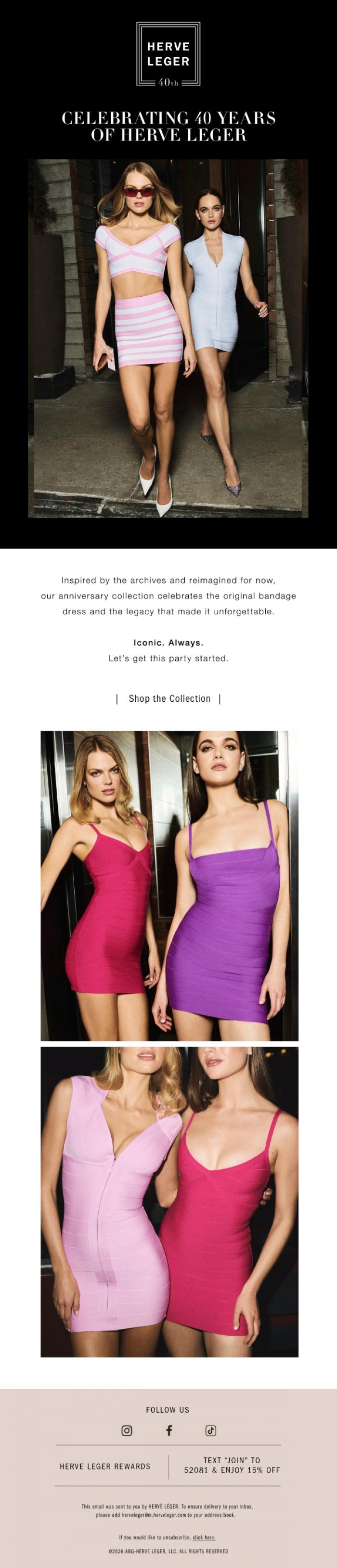 Email Design Inspiration from Herve Leger, The Icons Reborn. Anniversary Collection