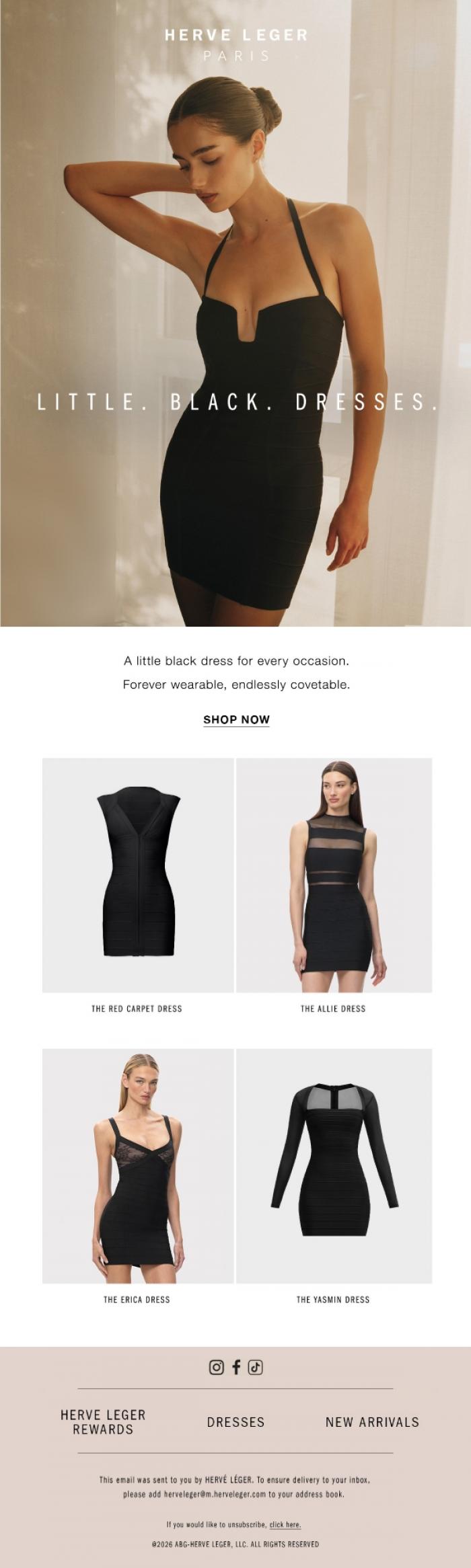 Email Design Inspiration from Herve Leger, The LBD Lineup