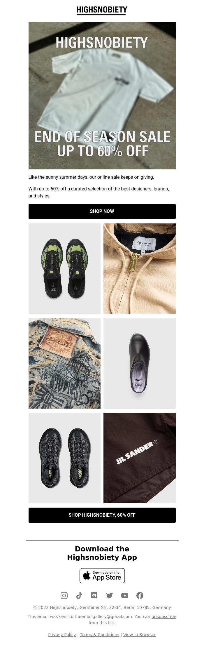 Email Design Inspiration from Highsnobiety Shop, Up to 60% off Continues