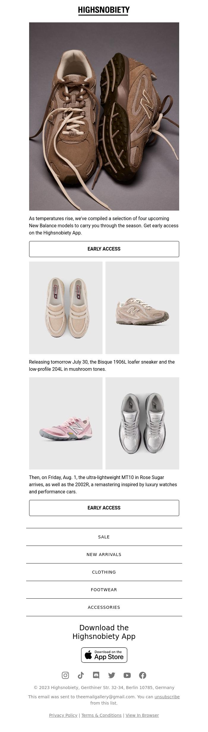 Email Design Inspiration from Highsnobiety Shop, New Balance Summer Rotation