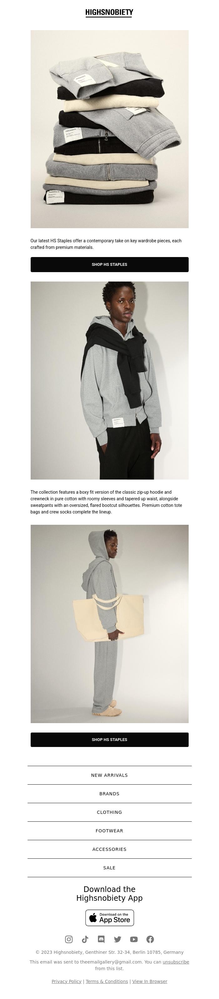 Email Design Inspiration from Highsnobiety Shop, HS Staples: Classics, Upgraded