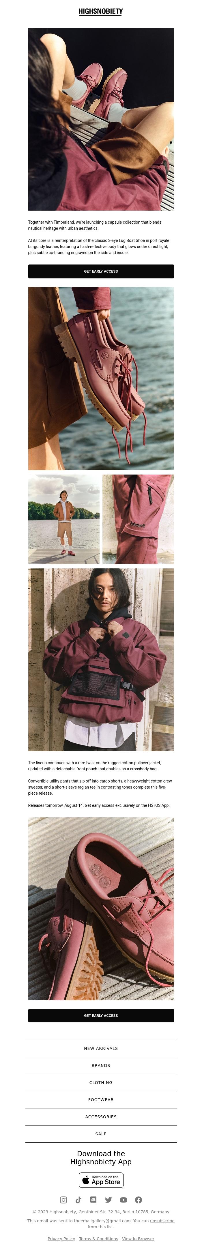 Email Design Inspiration from Highsnobiety Shop, Releasing Tomorrow: Timberland x Highsnobiety