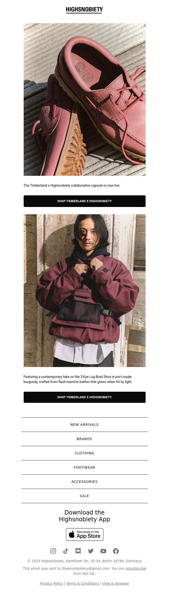 Email Design Inspiration from Highsnobiety Shop, Available Now: Timberland x Highsnobiety