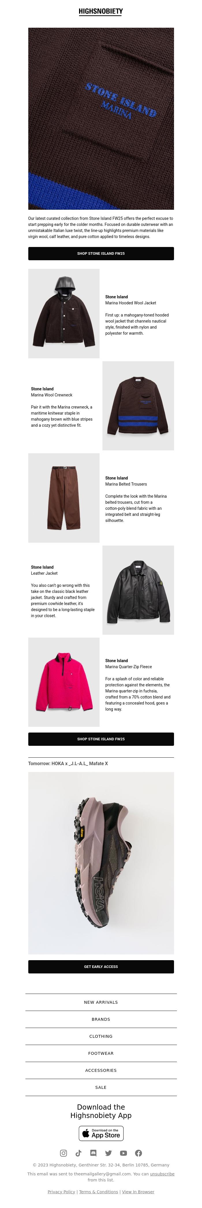 Email Design Inspiration from Highsnobiety Shop, Shop Stone Island's Outerwear Luxe