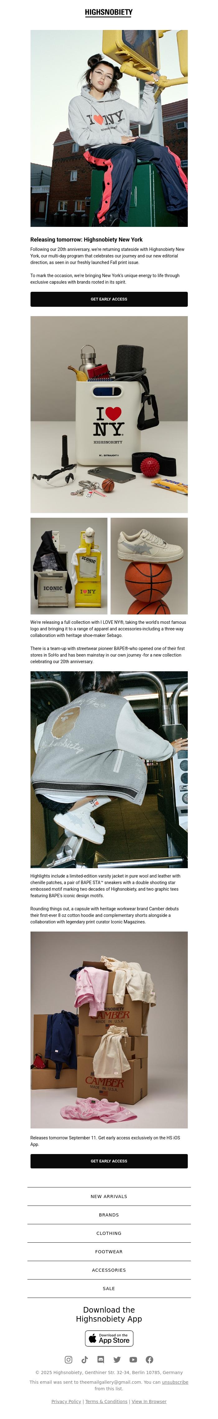 Email Design Inspiration from Highsnobiety Shop, Releasing Tomorrow: Highsnobiety New York