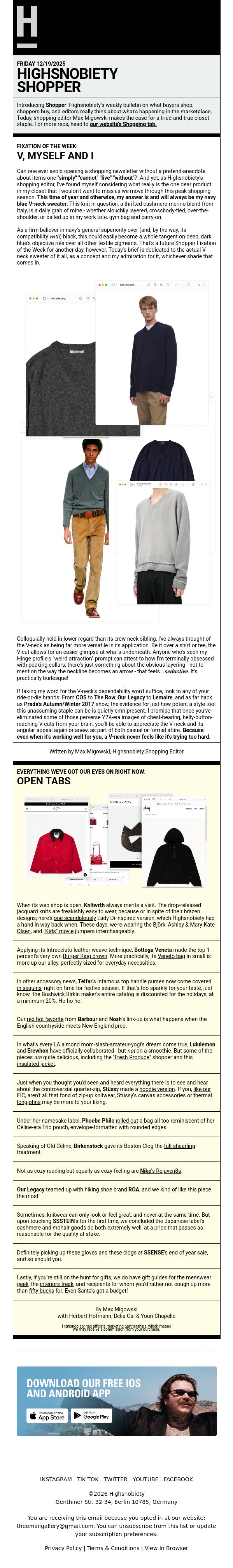 Email Design Inspiration from Highsnobiety Shop, In praise of the humble, hard-working V-neck