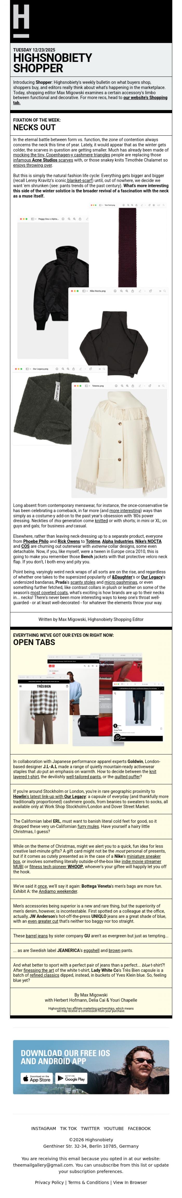 Email Design Inspiration from Highsnobiety Shop, They're Coming For Your Neck