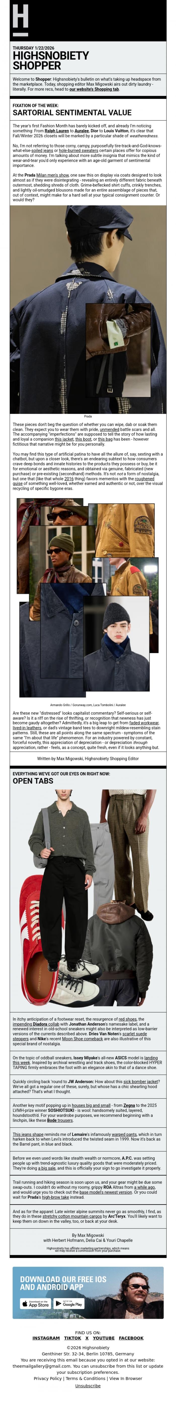Email Design Inspiration from Highsnobiety Shop, Tell-tale rumblings of Yearner-core