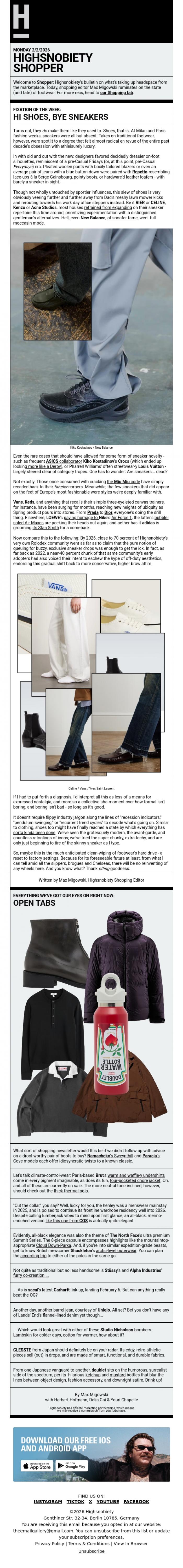 Email Design Inspiration from Highsnobiety Shop, Are Sneakers Dead?
