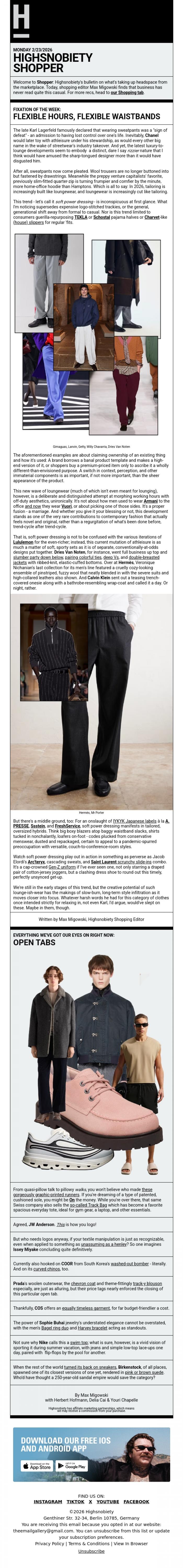 Email Design Inspiration from Highsnobiety Shop, Pleated Sweats Are A Promise, Not A Threat