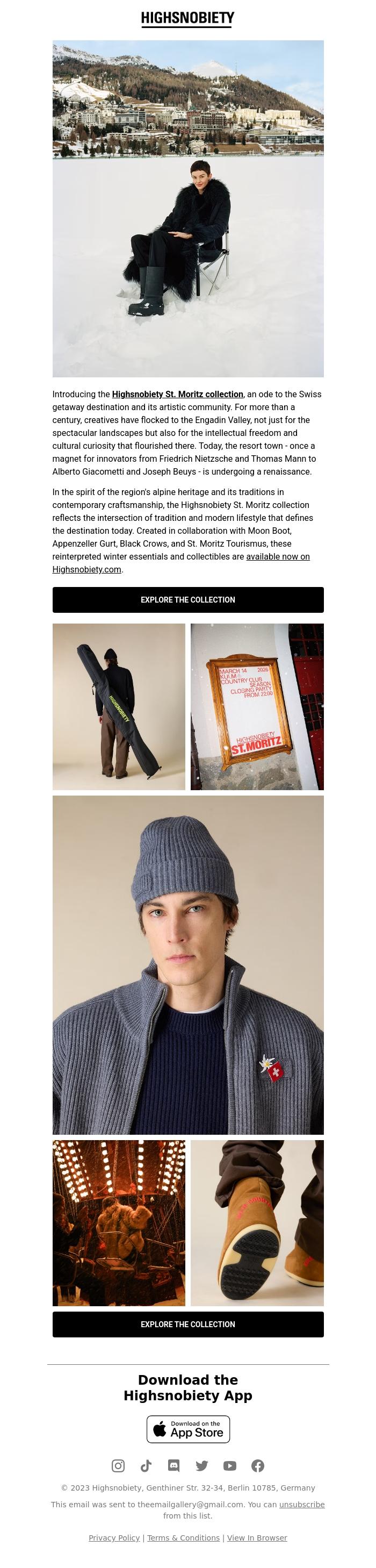 Email Design Inspiration from Highsnobiety Shop, Highsnobiety St. Moritz: Now Available