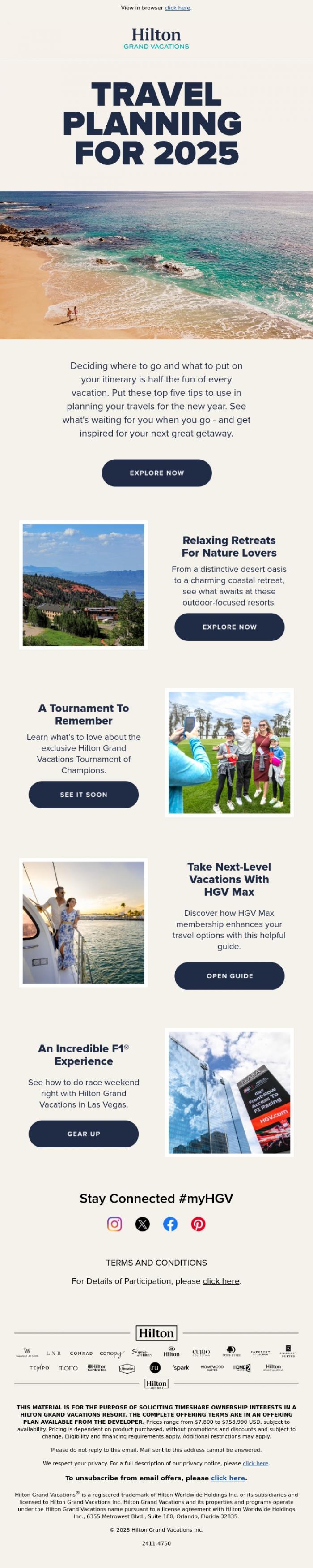 Email Design Inspiration from Hilton Grand Vacations, Welcome To A New Year Of Memories With Hilton Grand Vacations