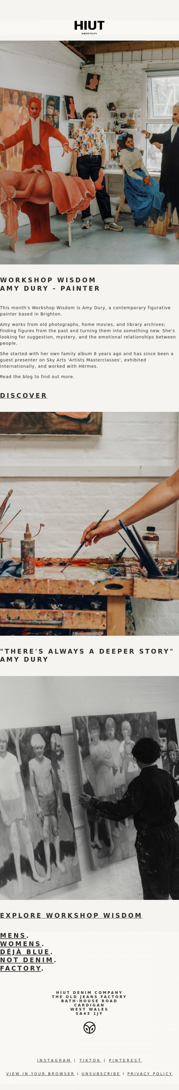 Email Design Inspiration from Hiut Denim Co., Workshop Wisdom - July Edition