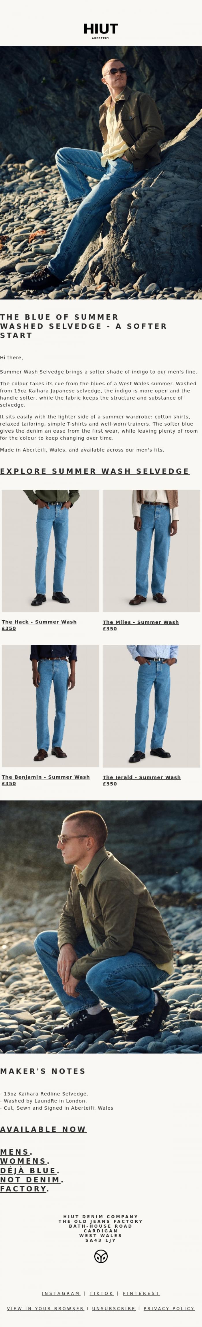 Email Design Inspiration from Hiut Denim Co., The Blue of Summer